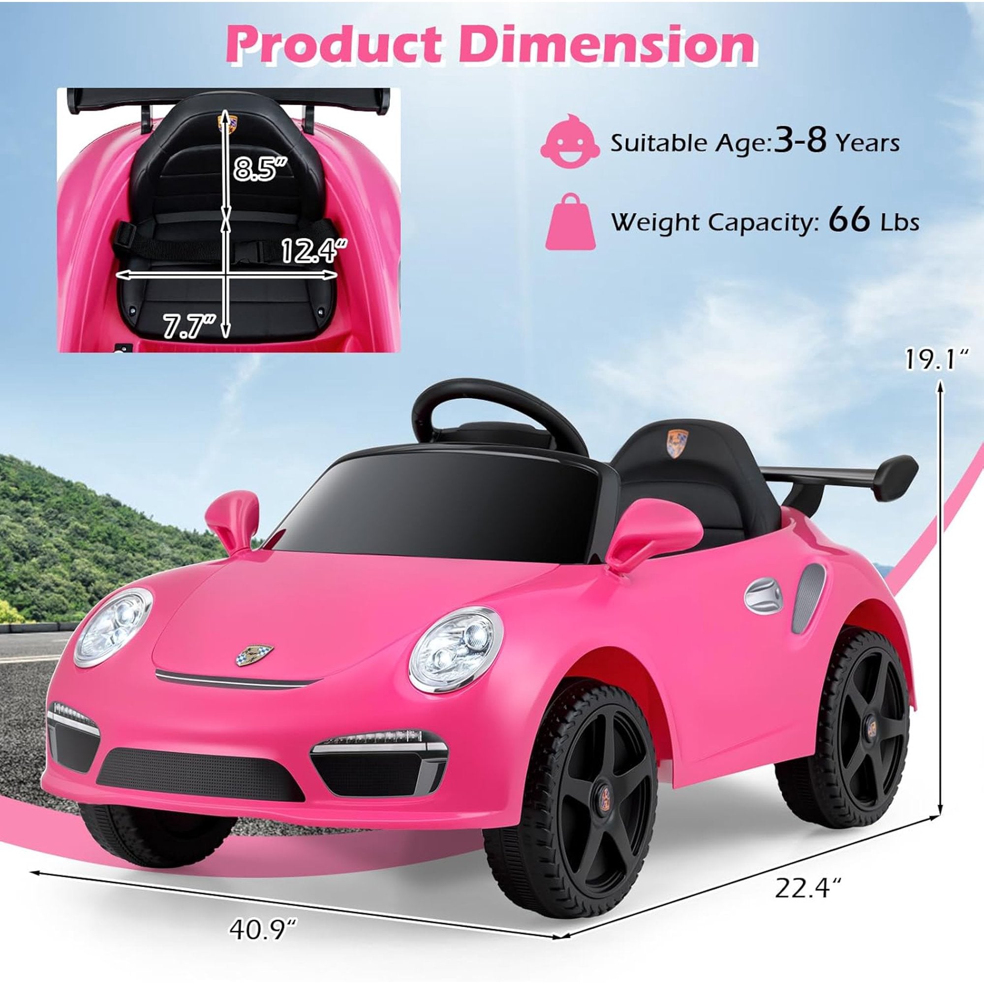 OLAKIDS Licensed Porsche 12V Pink Ride on Car  Electric Vehicle Battery Powered with Remote Control