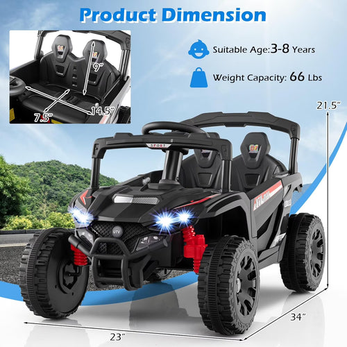OLAKIDS 12V Ride on Car UTV, Electric Off-Road Truck with Remote Control, Lockable Doors, Safety Belt, Horn, Music, Lights, 4 Wheeler Toys for Kids Toddlers Aged 3+ Years