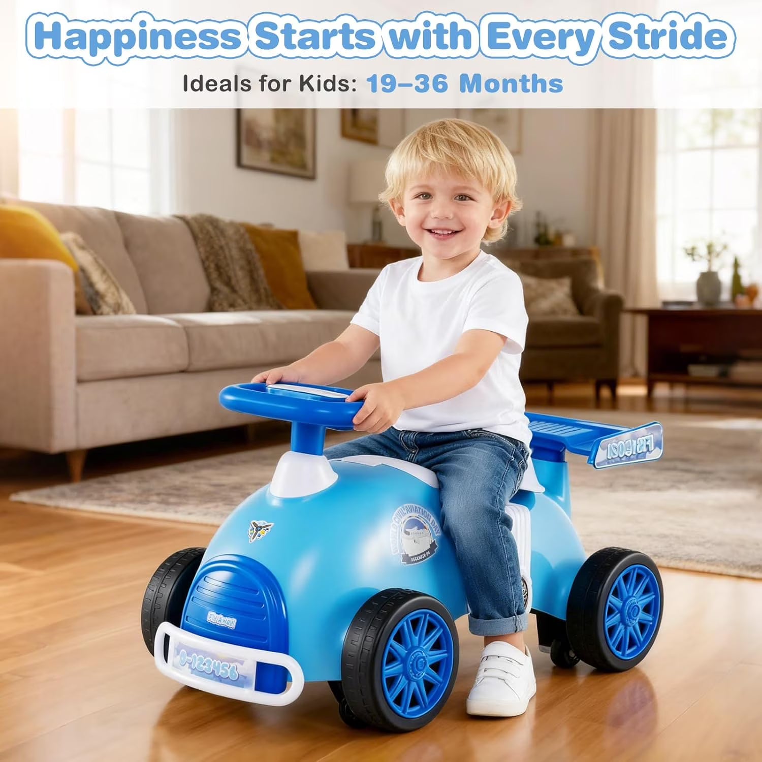 OLAKIDS Ride on Push Car with Music, Under-Seat Storage, Kids Foot-to-Floor Sliding Car for Toddler 19-36 Months