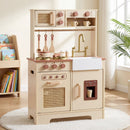 OLAKIDS Play Kitchen, Wooden Kids Cooking Toy with Realistic Lights Sounds, Ice Maker, Microwave, 14 Pretend Play Accessories for Boys Girls Ages 3+