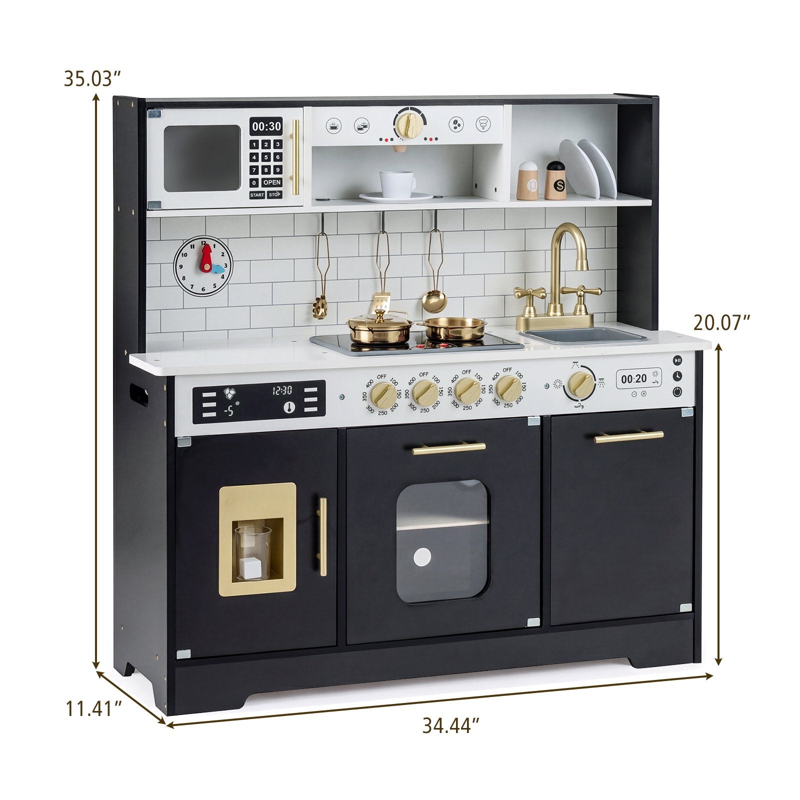 OLAKIDS Wooden Play Kitchen with Lights, Sounds, Dishwasher & Coffee Machine, Pretend Cooking Set for Ages 3+
