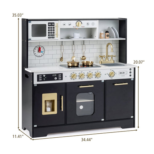 OLAKIDS Wooden Play Kitchen with Lights, Sounds, Dishwasher & Coffee Machine, Pretend Cooking Set for Ages 3+
