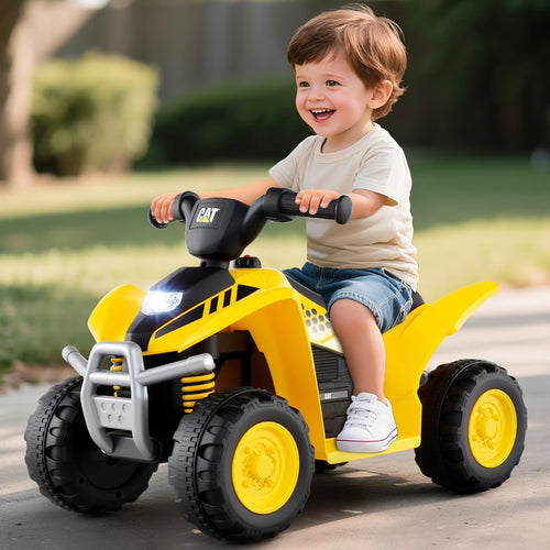 Licensed Caterpillar Kids ATV by OLAKIDS, 6V 4 Wheeler Battery Powered Motorized Quad with LED Headlight Horn for Boys Girls Ages 1.5-3