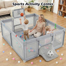 INFANS 74" x 62" Baby Playpen with Soft Mat, Basketball Hoop, 2 Soccer Goals, 4 Handles & 50 Ocean Balls, Breathable Mesh, Indoor & Outdoor Large Play Yard for Toddlers
