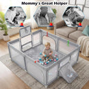 INFANS 74" x 62" Baby Playpen with Soft Mat, Basketball Hoop, 2 Soccer Goals, 4 Handles & 50 Ocean Balls, Breathable Mesh, Indoor & Outdoor Large Play Yard for Toddlers