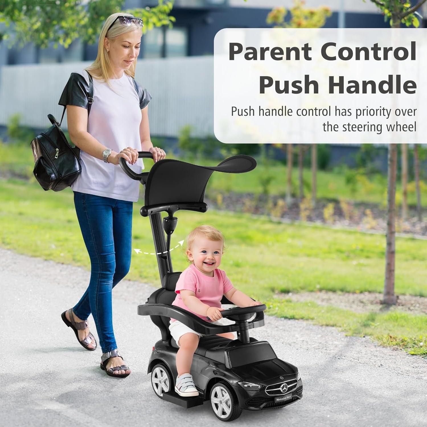 OLAKIDS Licensed Mercedes Benz Push Car for Toddlers, 3 in 1 Baby Stroller
