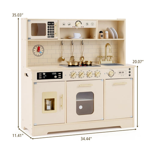 OLAKIDS Wooden Play Kitchen with Lights, Sounds, Dishwasher & Coffee Machine, Pretend Cooking Set for Ages 3+