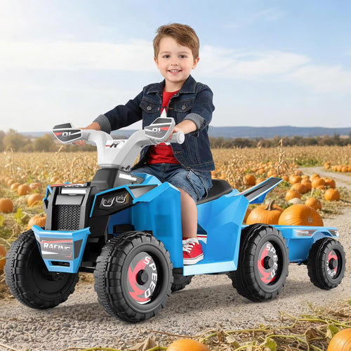 OLAKIDS 6V Kids ATV with Removable Trailer, Forward Backward Function, Widened & Wear-Resistant Wheels, Ride On Toy for Toddlers