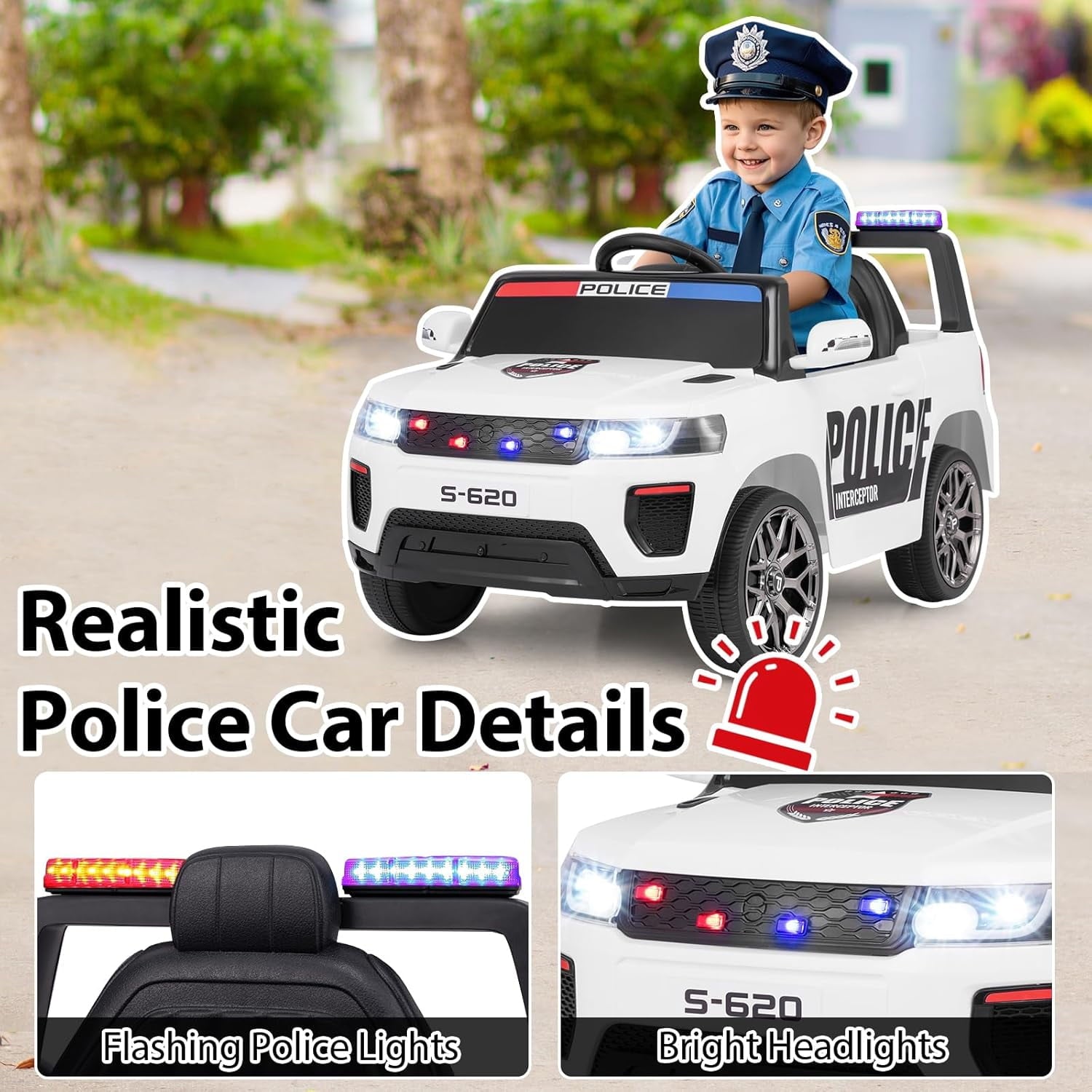 OLAKIDS Ride on Police Car 12V Kids Battery Powered Electric Vehicle for Aged 3-8 Years