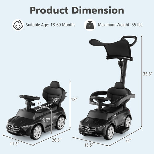 OLAKIDS Licensed Mercedes Benz Push Car for Toddlers, 3 in 1 Baby Stroller White
