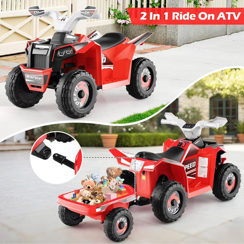 OLAKIDS 6V Kids ATV with Removable Trailer, Forward Backward Function, Widened & Wear-Resistant Wheels, Ride On Toy for Toddlers