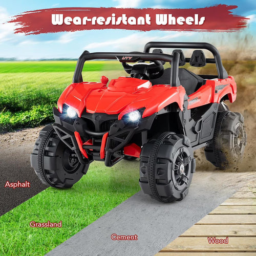 OLAKIDS 12V Ride on UTV, Battery Powered Off-Road Kids Electric Vehicles with Remote Control, Music, Horn, MP3, Lights, 3 Speeds, Soft Start, Ride on Truck for 3+ Boys Girls