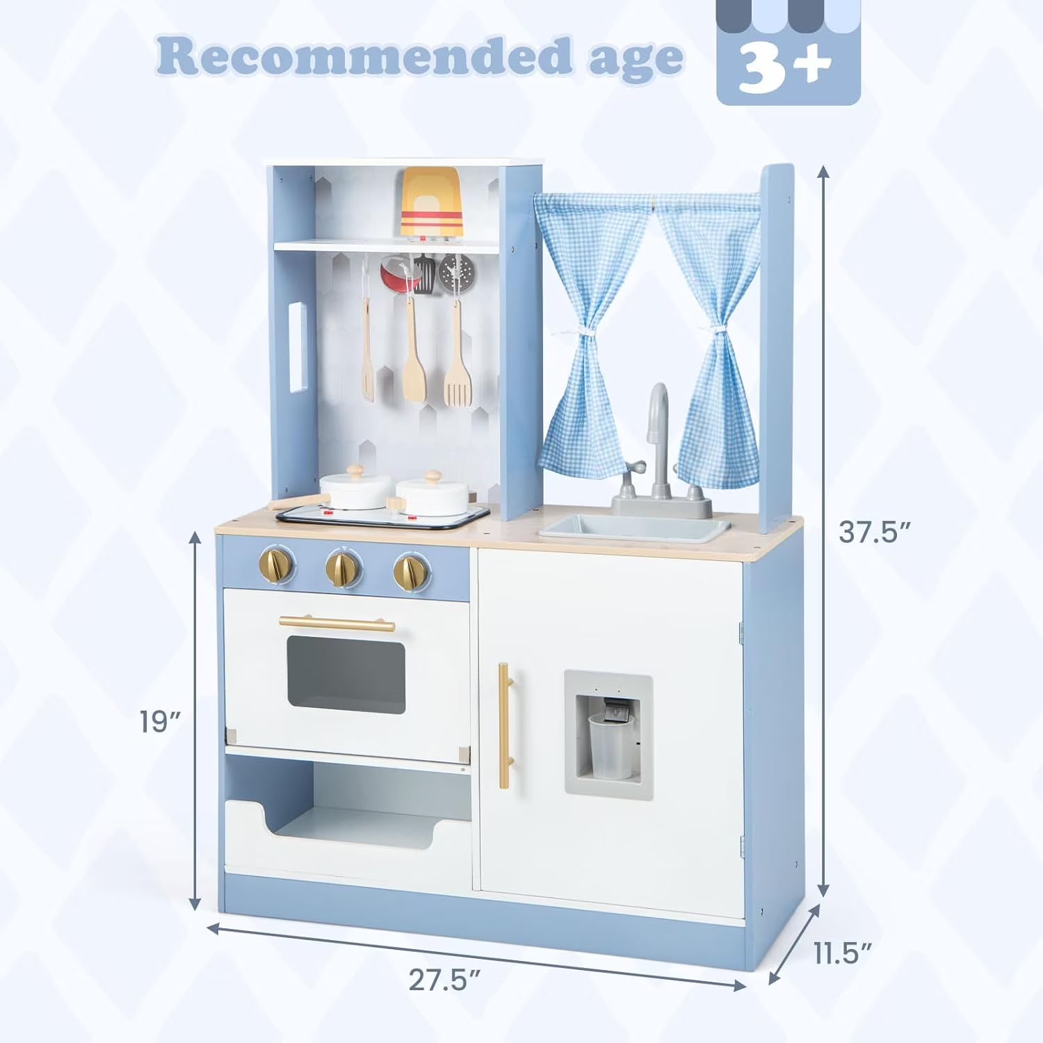 OLAKIDS Wooden Kids Kitchen Playset with Microwave, Pretend Cooking Toy Set