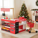 INFANS Grocery Store Pretend Play for Kids, Wooden Supermarket Toy Set with Shopping Cart, Vending Machine, Cash Register, Gift for Boys Girls 3+