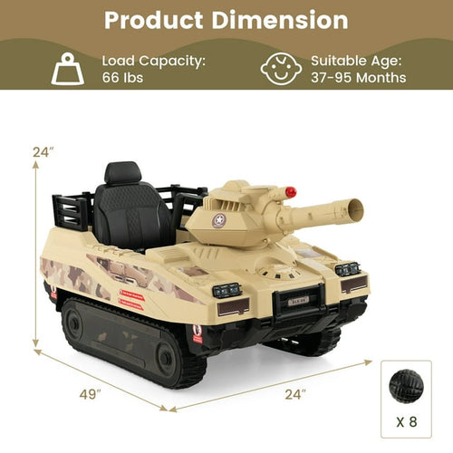 OLAKIDS 12V Ride on Car, Kids Electric Tank Battery Powered Army Tank Toy for Boys Girls