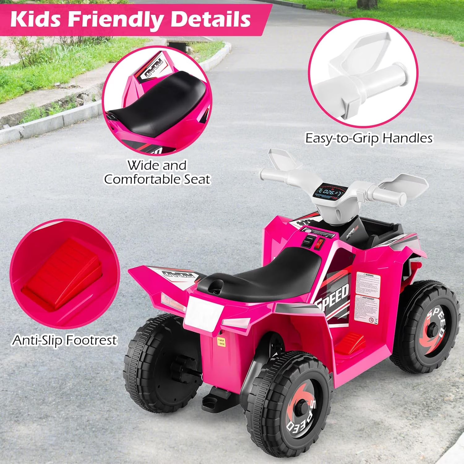 OLAKIDS 6V Kids ATV with Removable Trailer, Forward Backward Function, Widened & Wear-Resistant Wheels, Ride On Toy for Toddlers
