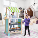 OLAKIDS Wooden Grocery Store Marketplace Toy, Supermarket Pretend Play, Extra Storage 6 Ice Creams Scales Bells Chalkboards, Fun Indoor Farmer's Market Stand Set Gift for Ages 3+
