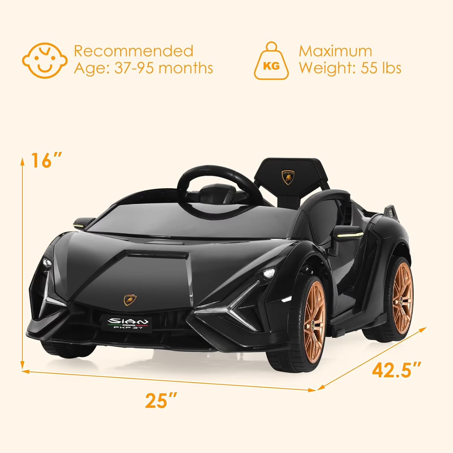 OLAKIDS Licensed Lamborghini SIAN 12V Kids Ride on Car, Toddler Electric Vehicle