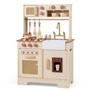OLAKIDS Play Kitchen, Wooden Kids Cooking Toy with Realistic Lights Sounds, Ice Maker, Microwave, 14 Pretend Play Accessories for Boys Girls Ages 3+