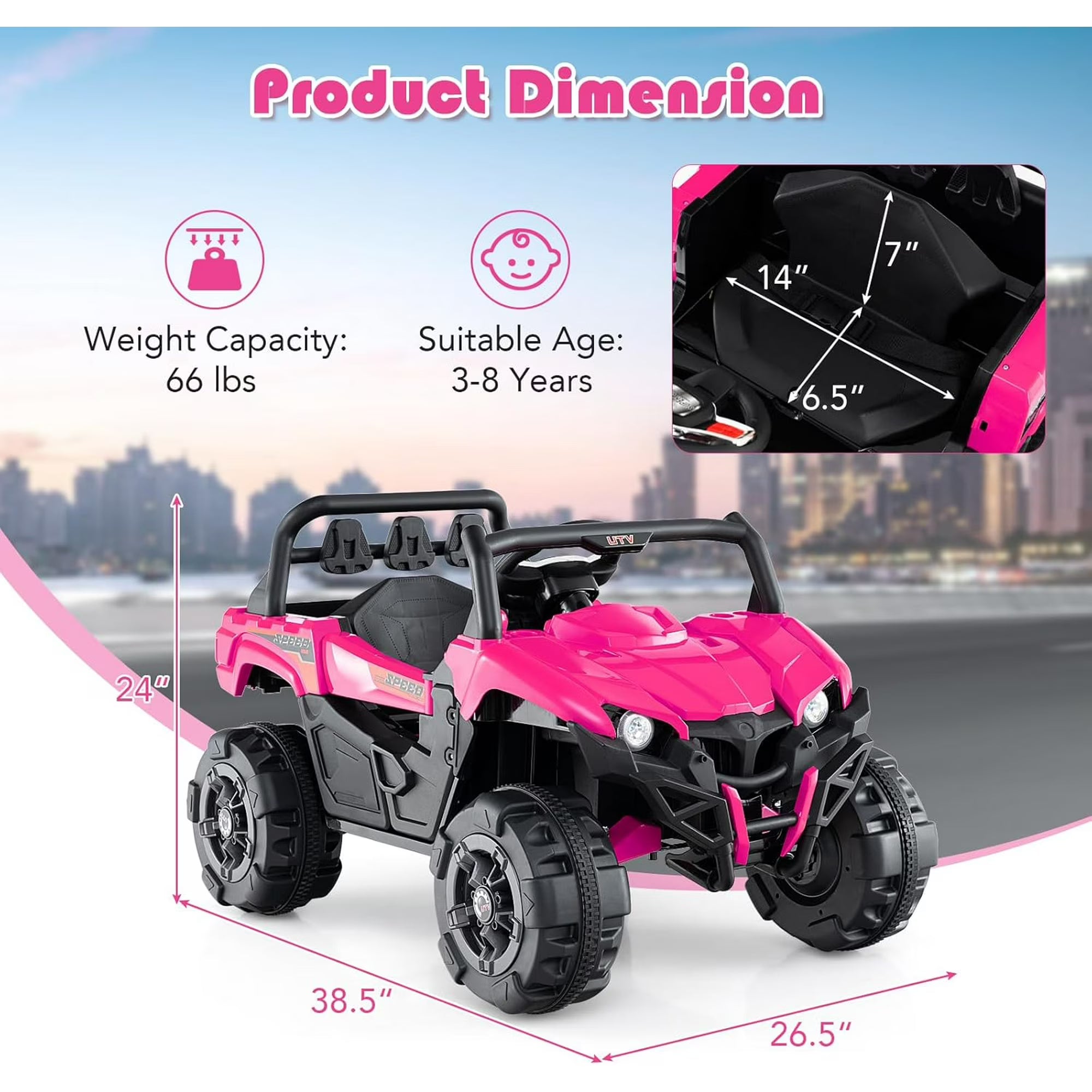 OLAKIDS 12V Ride on UTV, Battery Powered Off-Road Kids Electric Vehicles with Remote Control, Music, Horn, MP3, Lights, 3 Speeds, Soft Start, Ride on Truck for 3+ Boys Girls