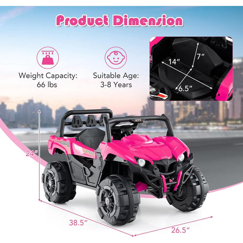 OLAKIDS 12V Ride on UTV, Battery Powered Off-Road Kids Electric Vehicles with Remote Control, Music, Horn, MP3, Lights, 3 Speeds, Soft Start, Ride on Truck for 3+ Boys Girls
