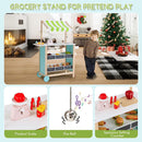 OLAKIDS Wooden Grocery Store Marketplace Toy, Supermarket Pretend Play, Extra Storage 6 Ice Creams Scales Bells Chalkboards, Fun Indoor Farmer's Market Stand Set Gift for Ages 3+