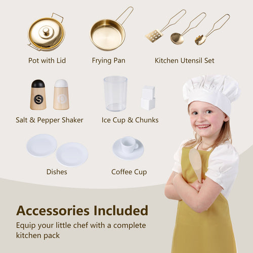 OLAKIDS Wooden Play Kitchen with Lights, Sounds, Dishwasher & Coffee Machine, Pretend Cooking Set for Ages 3+