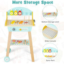 OLAKIDS Barbecue Grill Playset, Kids Wooden Pretend BBQ Toy Set with 21 Food Accessories, Role Play Kitchen Cooking Set Gift for Toddlers Boys Girls Age 3+
