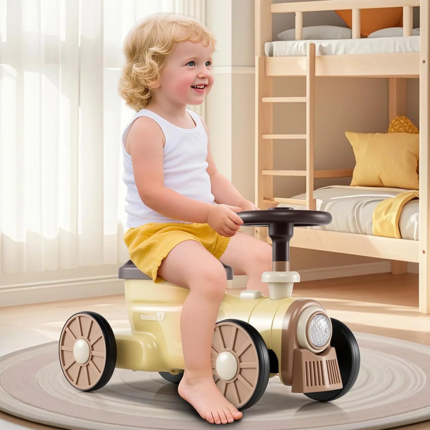 OLAKIDS Ride on Push Car, Kids Foot-to-Floor Sliding Car for Toddler with Train Whistle Sound, Under-Seat Storage, Toy Walker for Boys Girls Aged 19-36 Months