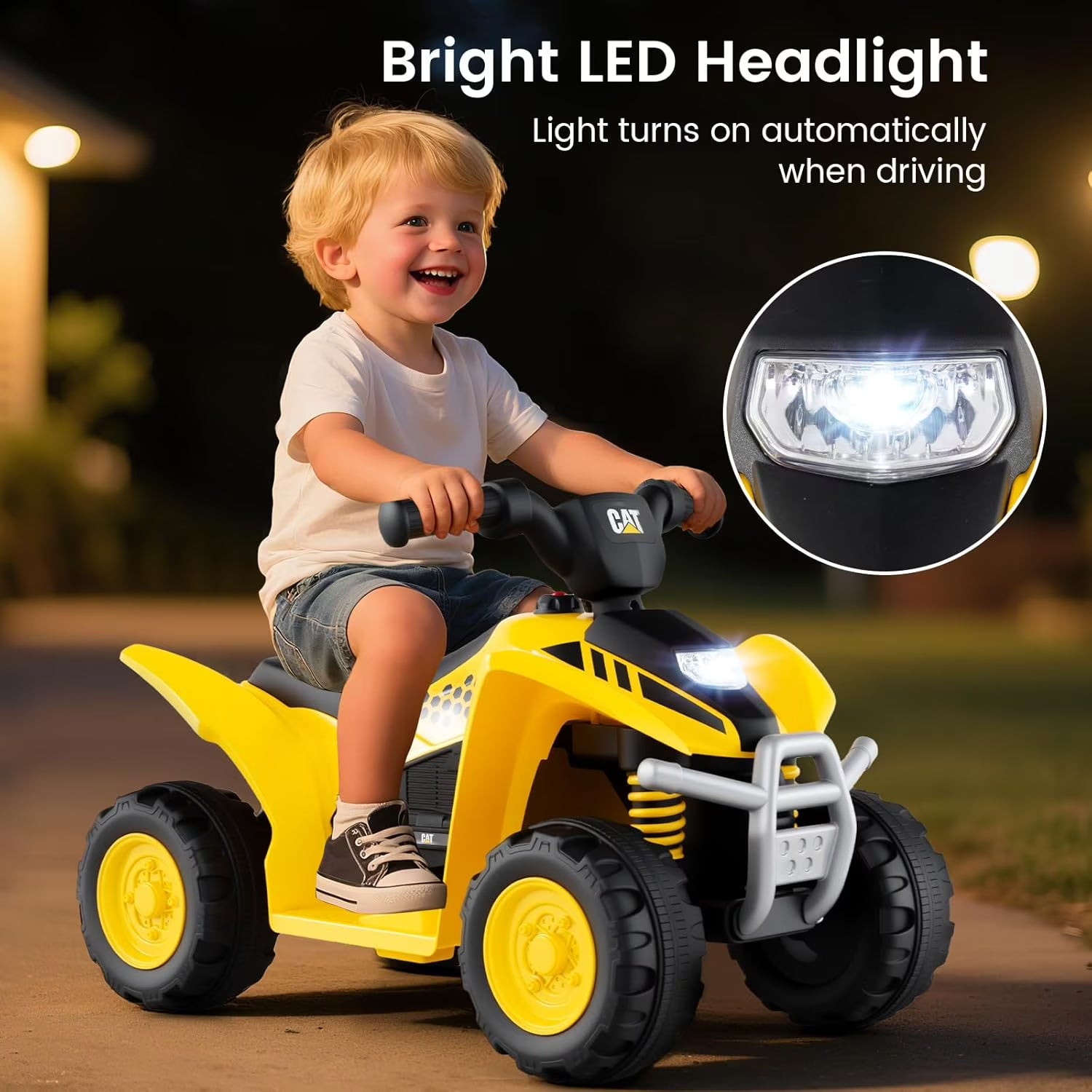 Licensed Caterpillar Kids ATV by OLAKIDS, 6V 4 Wheeler Battery Powered Motorized Quad with LED Headlight Horn for Boys Girls Ages 1.5-3