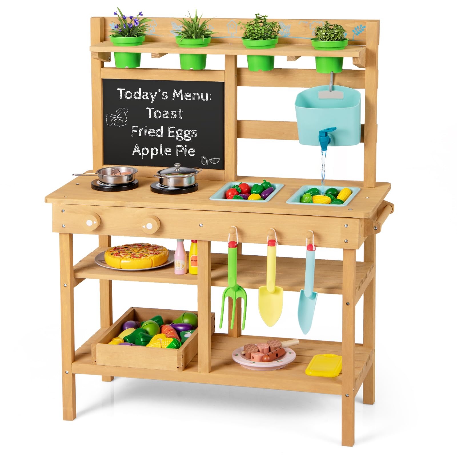 OLAKIDS Outdoor Mud Kitchen for Kids with Running Water & Accessories for Ages 3+