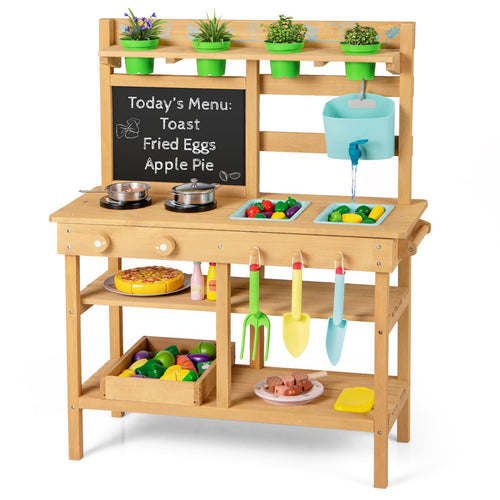 OLAKIDS Outdoor Mud Kitchen for Kids with Running Water & Accessories for Ages 3+