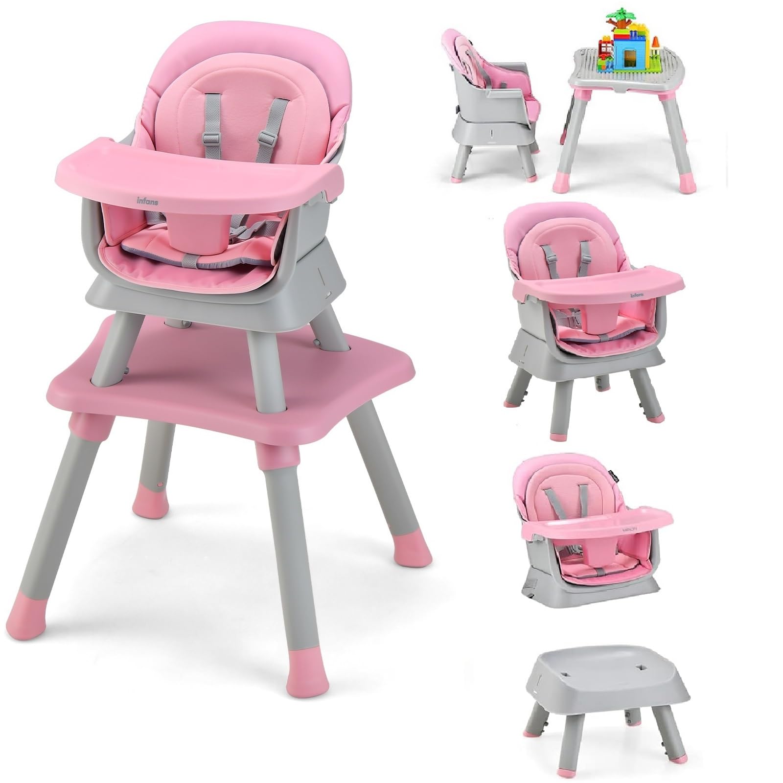 INFANS 8 in 1 Baby High Chair, Convertible Highchair for Babies and Toddlers, Infant Dining Booster Seat
