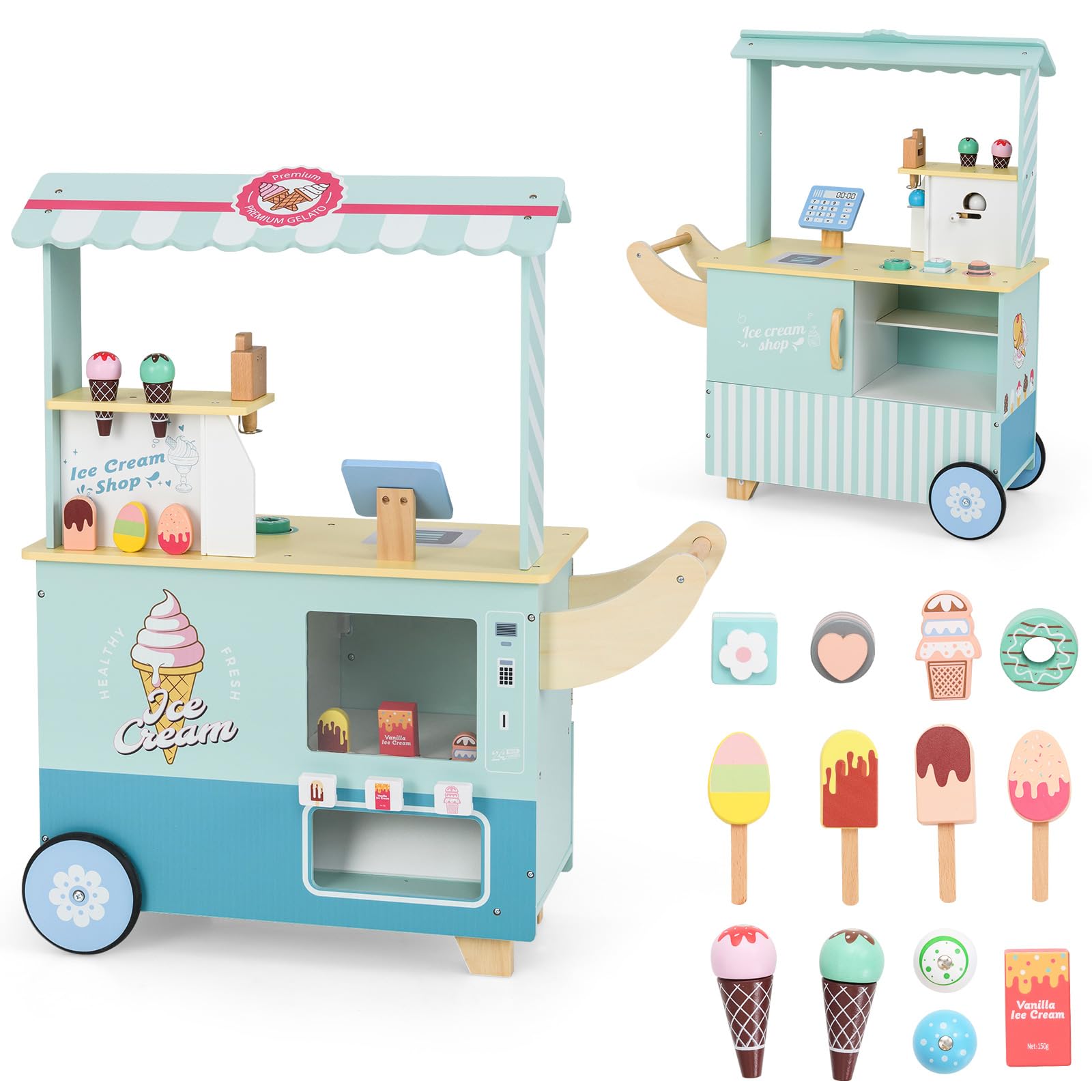 OLAKIDS Ice Cream Cart Grocery Store Marketplace Toy for Ages 3+