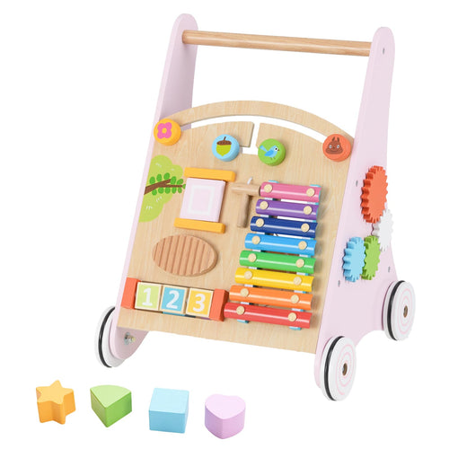 INFANS Wooden Baby Walker, Montessori Walker with Multiple Activity Toys, Push Walker Toys for Infant Learning to Walk