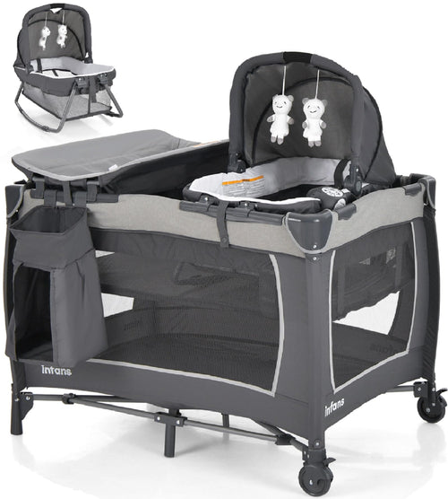 INFANS 4 in 1 Pack and Play, Portable Baby Kid Infant, Travel Playard with Bassinet, Mattress, Diaper Changer