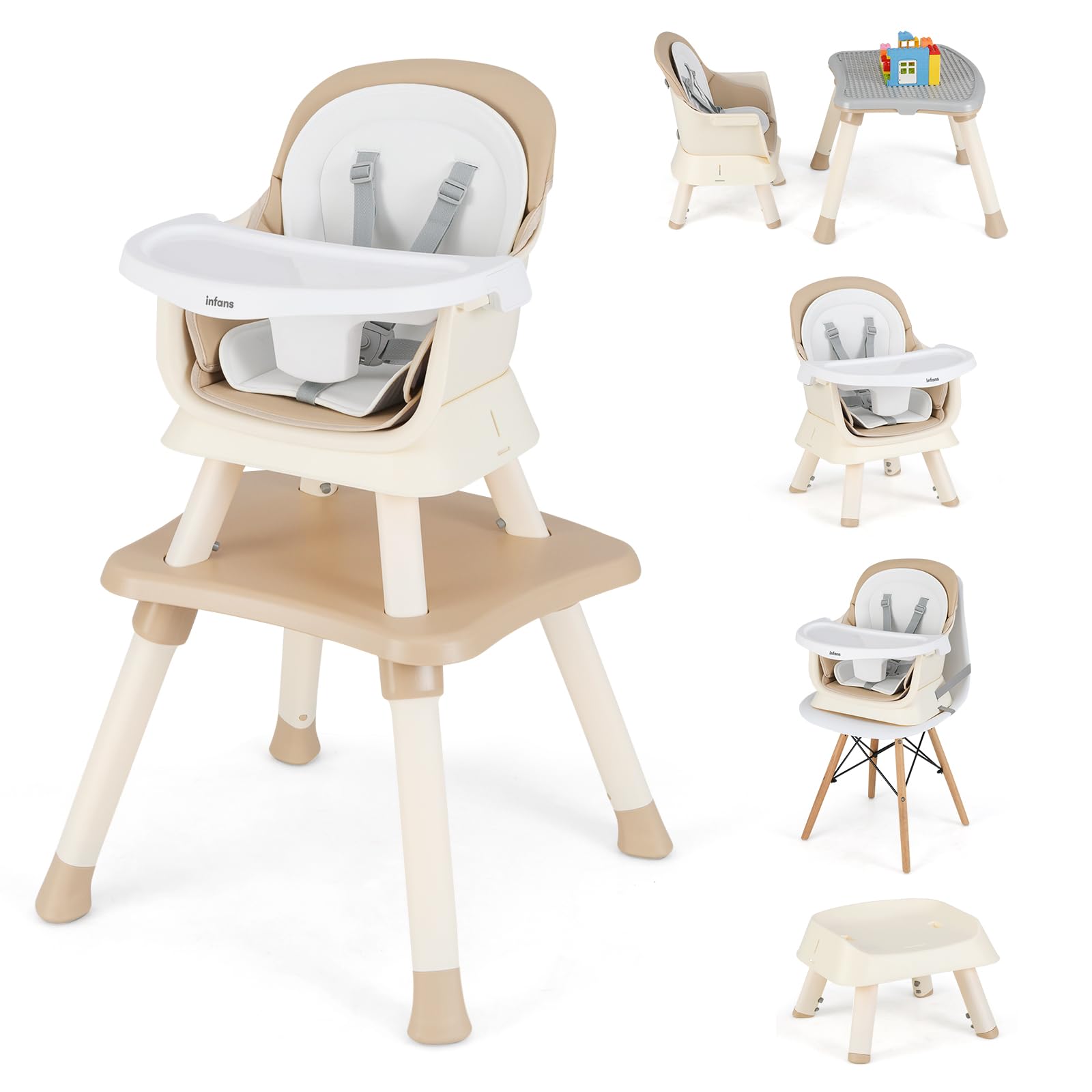 INFANS 8 in 1 Baby High Chair, Convertible Highchair for Babies and Toddlers, Infant Dining Booster Seat