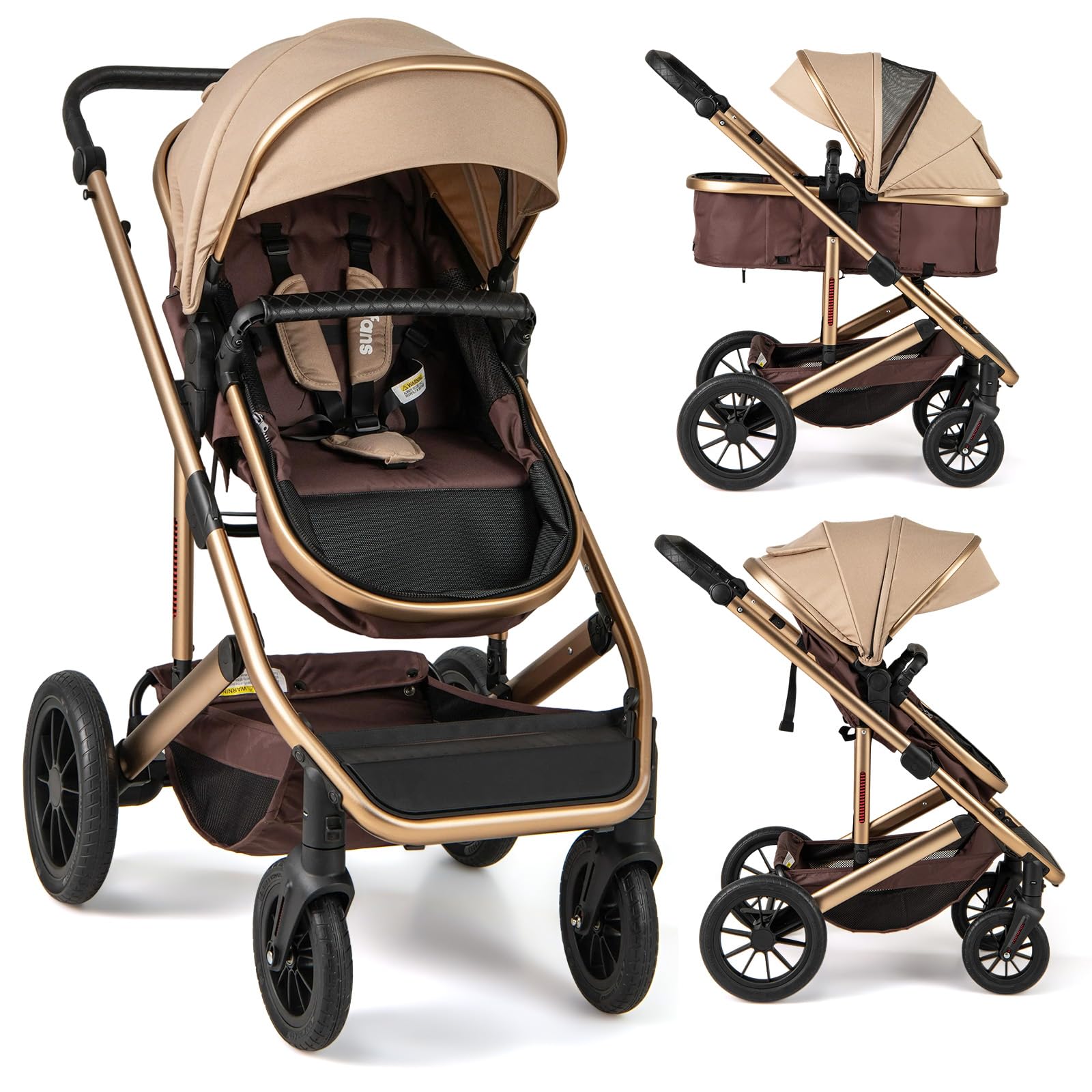 INFANS 2 in 1 Baby Stroller, Folding Newborn Pram Convertible Stroller High Landscape Shock Absorption