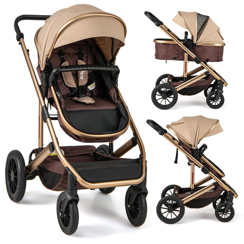 INFANS 2 in 1 Baby Stroller, Folding Newborn Pram Convertible Stroller High Landscape Shock Absorption