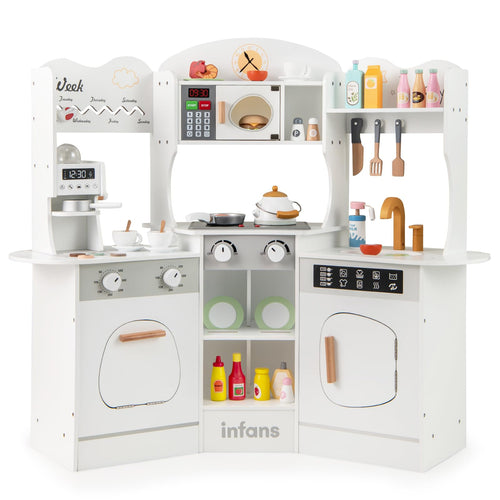 OLAKIDS Corner Kids Kitchen Playset, Toddler Wooden Pretend Cooking Set