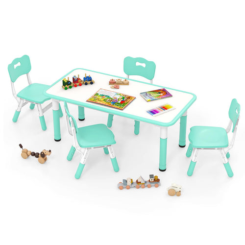 OLAKIDS Kids Table and Chiar Set, Height Adjustable Toddler Desk and 4 Chairs