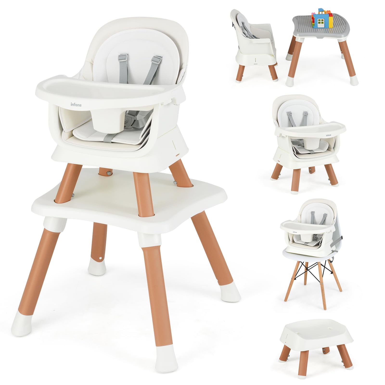 INFANS 8 in 1 Baby High Chair, Convertible Highchair for Babies and Toddlers, Infant Dining Booster Seat