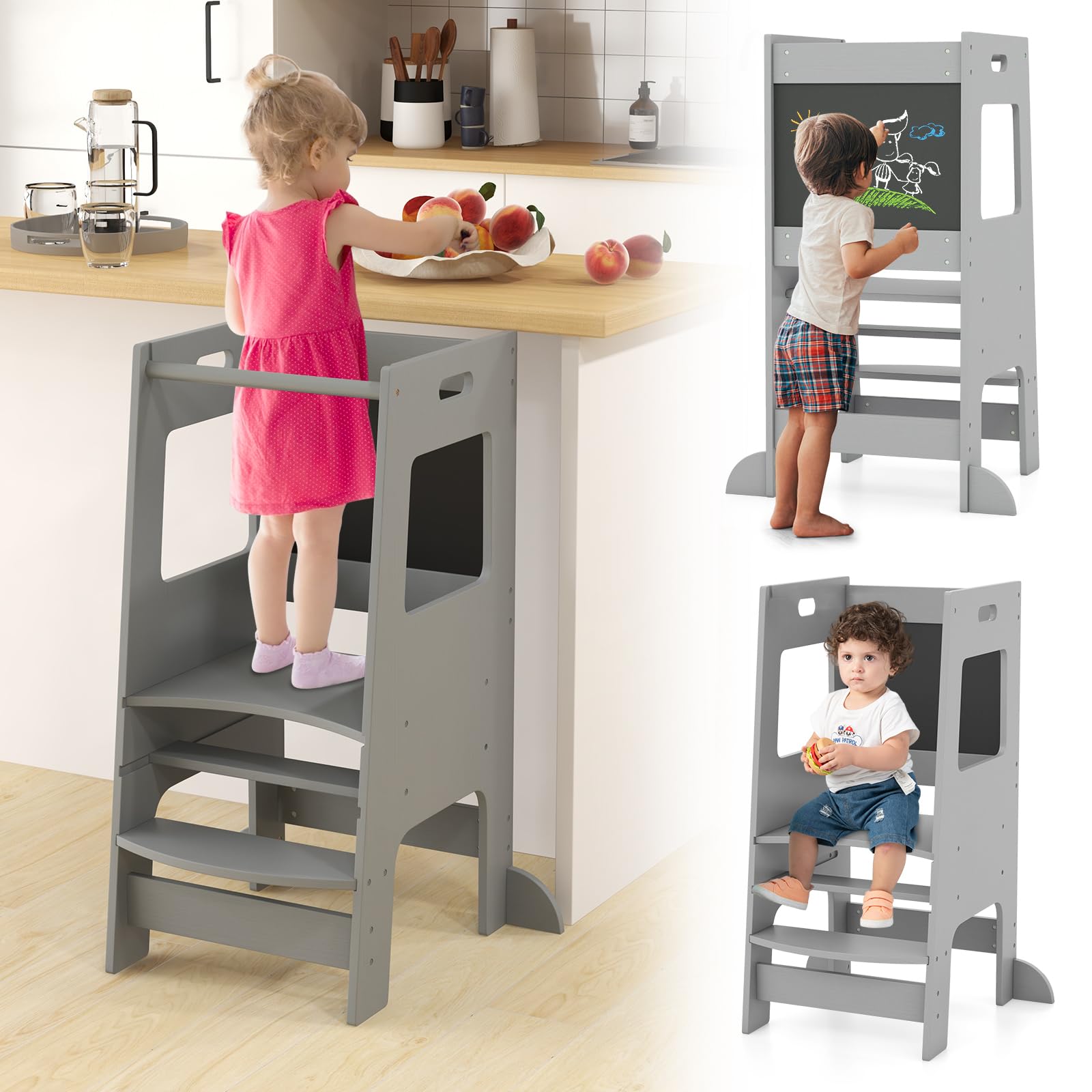 OLAKIDS Toddler Standing Tower, Kids Montessori Kitchen Step Stool Helper