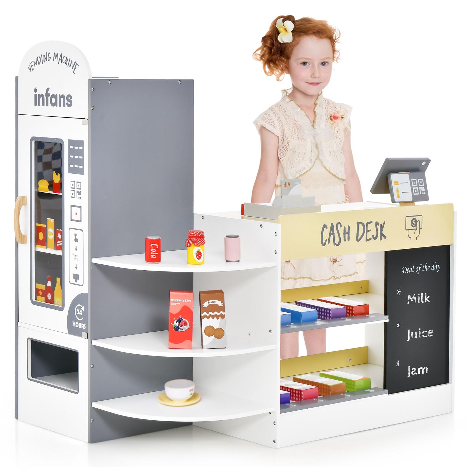 OLAKIDS Kids Grocery Store Playset, Wooden Supermarket Toy Set