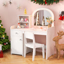 OLAKIDS Kids Vanity, Princess Makeup Desk and Chair Set with Lights Mirror, Pretend Play Vanity Set for Toddler Girls