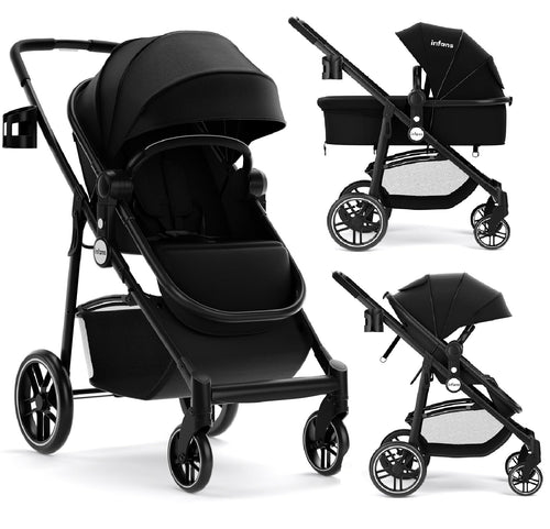 INFANS 2 in 1 Baby Stroller, High Landscape Infant Stroller & Reversible Bassinet Pram, Foldable Pushchair