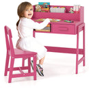 OLAKIDS Table and Chair Set, Toddler Wooden Student Study Desk with Chair Storage Hutch Compartments Drawers