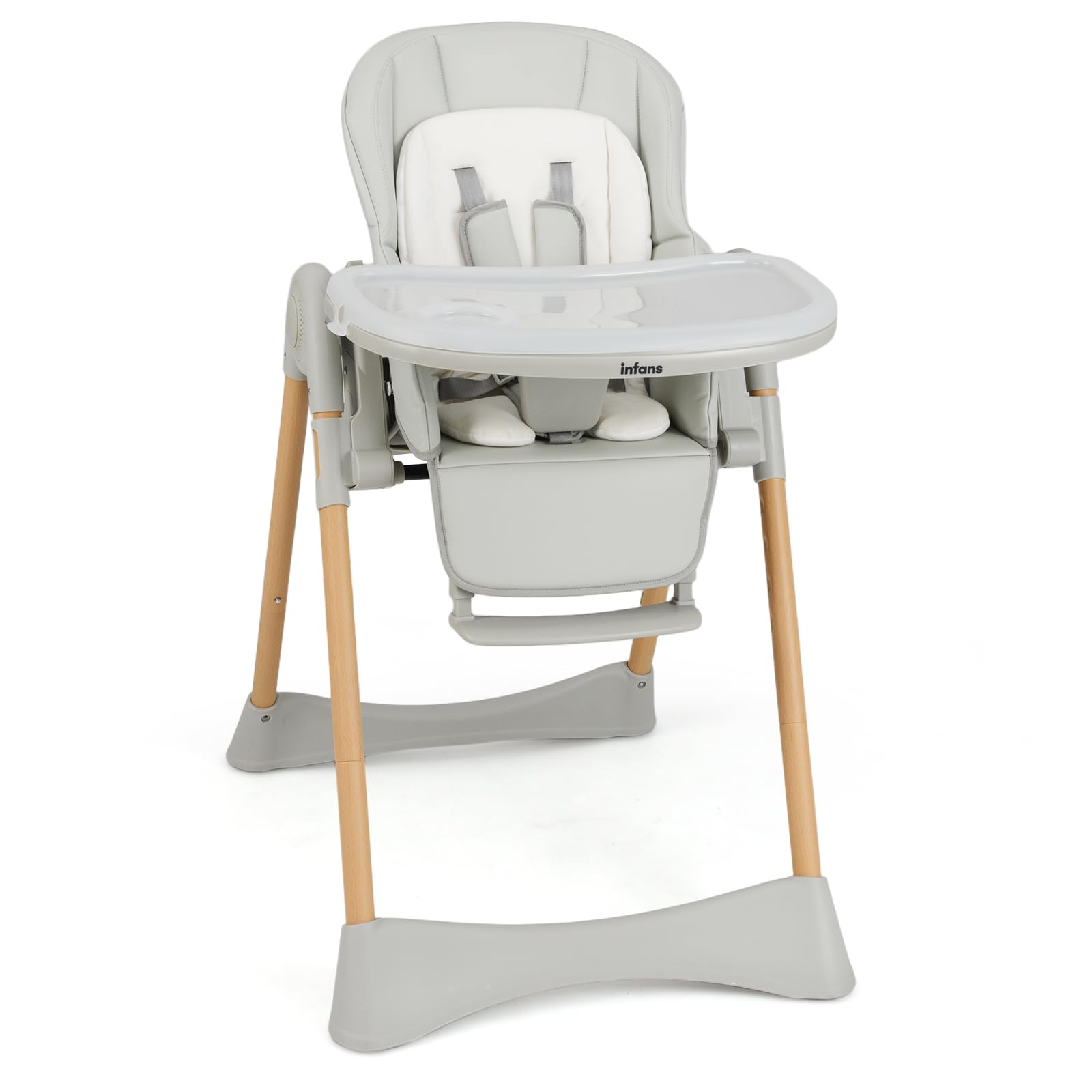INFANS Baby High Chair, High Chairs for Babies & Toddlers with Adjustable Height Backrest Footrest Removable Tray, Easy to Clean PU Seat Convertible Quick Folding Portable Highchair