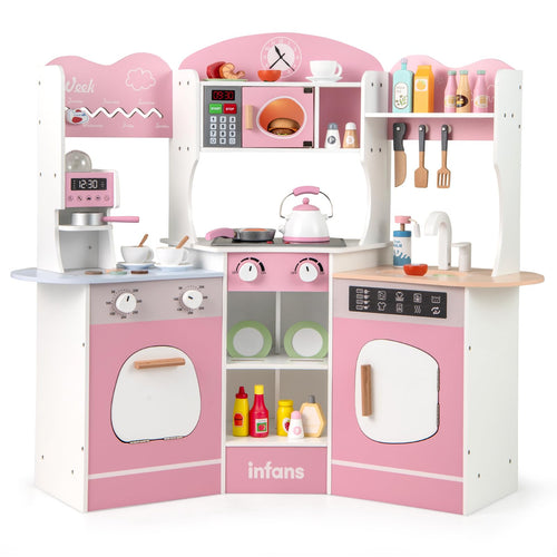 OLAKIDS Corner Kids Kitchen Playset, Toddler Wooden Pretend Cooking Set