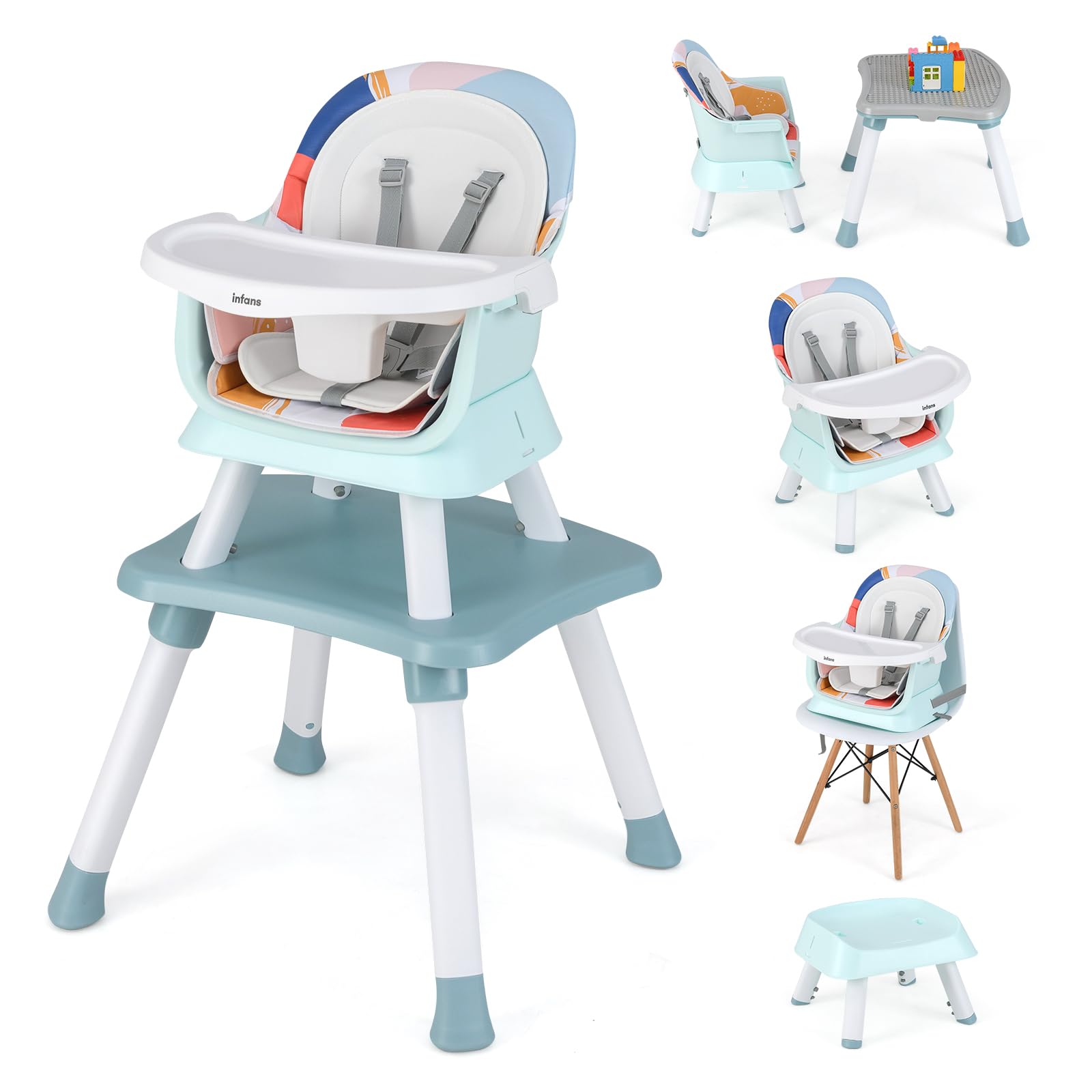 INFANS 8 in 1 Baby High Chair, Convertible Highchair for Babies and Toddlers, Infant Dining Booster Seat
